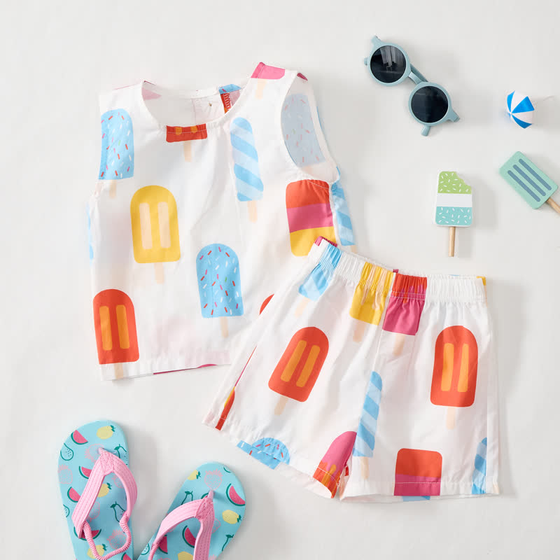 Ärmelloses Set mit Eiscreme-Print für Baby und Kleinkind - image 3