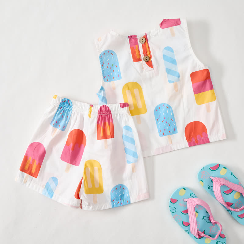 Ärmelloses Set mit Eiscreme-Print für Baby und Kleinkind - image 4