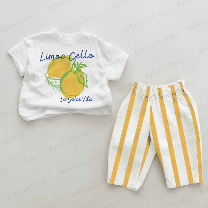 LIMON CELLO LA DOLCE VITA Baby Weiß & Gelb Vertikal Streifen 2-teiliges Set - Weiß & Gelb - 2-3J - image 1