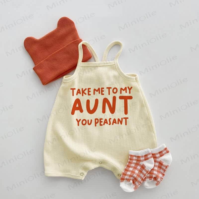TAKE ME TO MY AUNT YOU PEASANT! Baby Beige Waffel Hosenträger Strampler - Beige - 18-24M - image 1