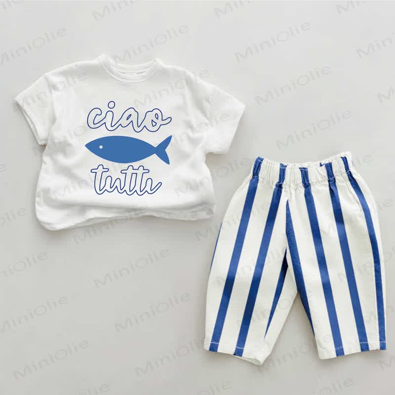 CIAO TUTTI Baby Fisch, Blau , vertikal Streifen , 2-teiliges Set - Weiß & Blau - 2-3J - image 1