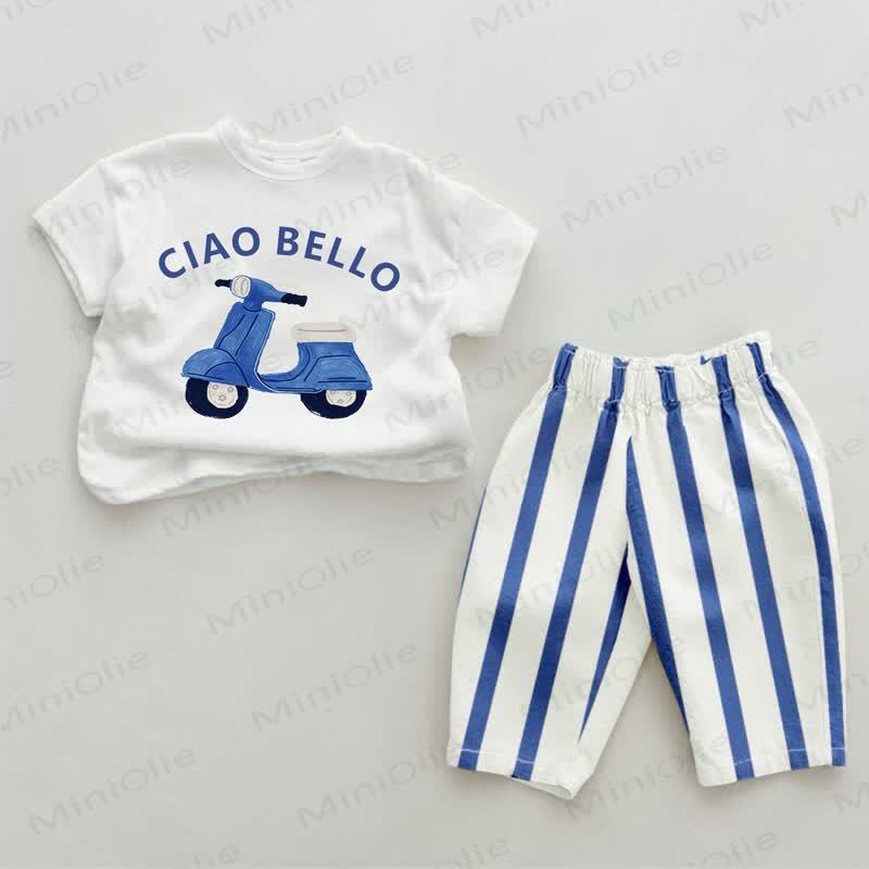 CIAO BELLO Baby , vertikal Streifen 2-teiliges Set - Weiß & Blau - 2-3J - image 1