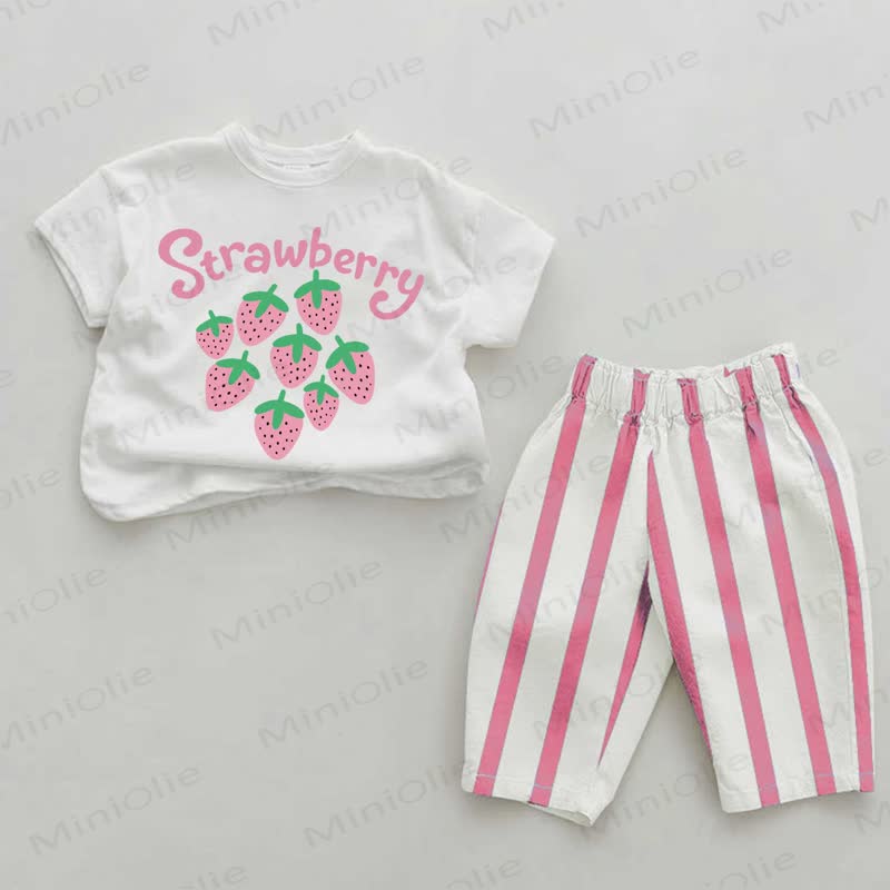 STRAWBERRY 2-teiliges Set für Baby und Mädchen , Rosa, vertikal Streifen - Weiß & Rosa - 2-3J - image 1