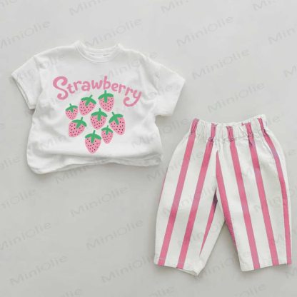 STRAWBERRY 2-teiliges Set für Baby und Mädchen , Rosa, vertikal Streifen - Weiß & Rosa - 2-3J - image 1