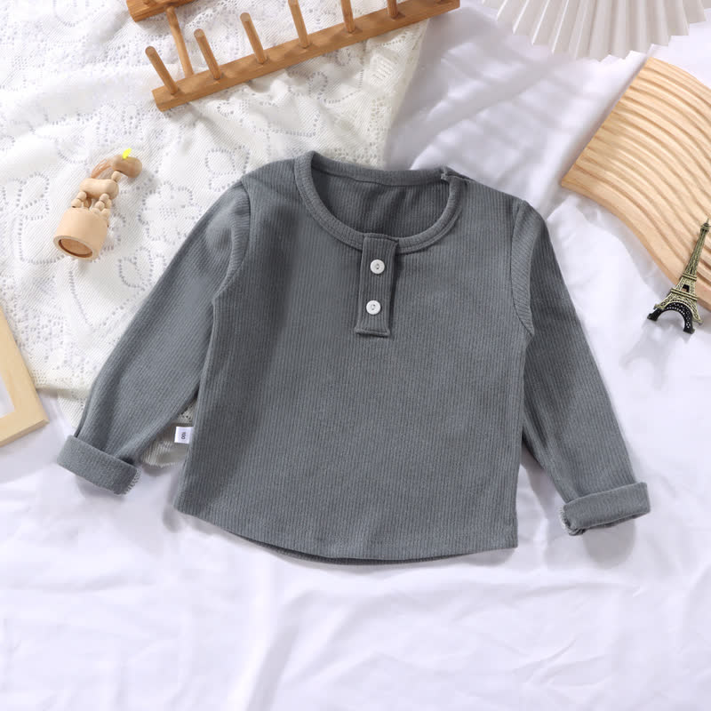 Kleinkind Baby Langarmshirt , Einfarbig , Gerippt - Grau - 10-11J - image 3