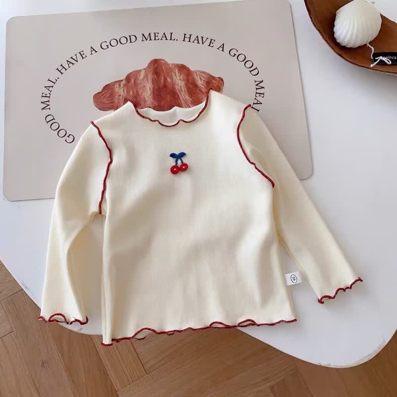 Baby Kleinkind Mädchen Kirsche Gestickt Gerippt T-Shirt - Beige - 4-5J - image 2