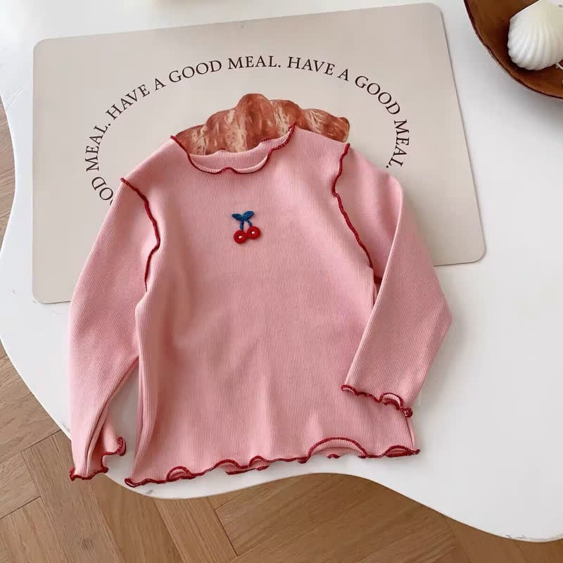 Baby Kleinkind Mädchen Kirsche Gestickt Gerippt T-Shirt - Rosa - 4-5J - image 3