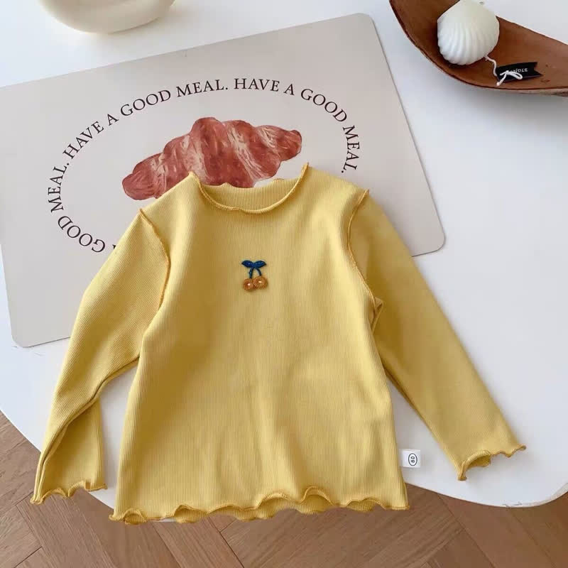 Baby Kleinkind Mädchen Kirsche Gestickt Gerippt T-Shirt - Gelb - 4-5J - image 4