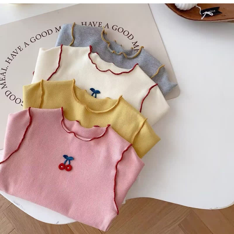 Baby Kleinkind Mädchen Kirsche Gestickt Gerippt T-Shirt - image 7
