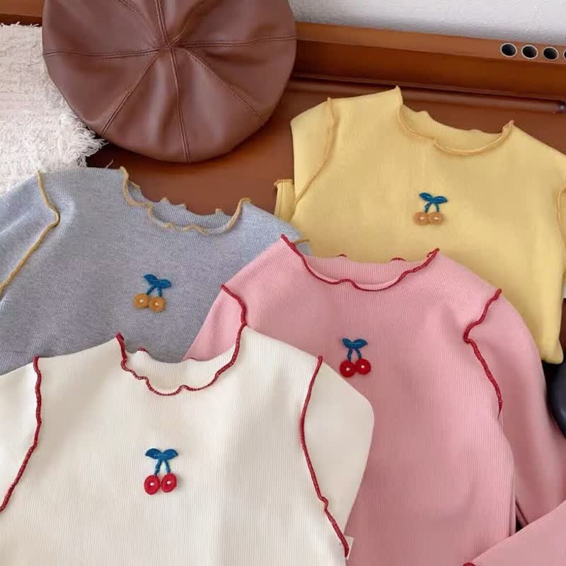 Baby Kleinkind Mädchen Kirsche Gestickt Gerippt T-Shirt - image 8