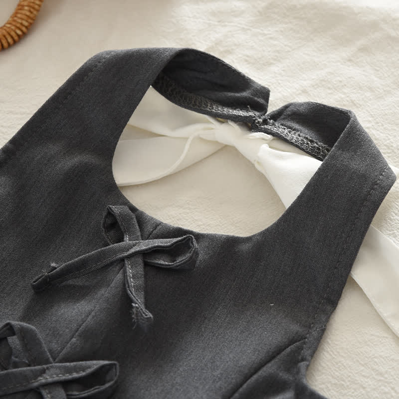 Graues Schul- Set für Kleinkind : Ärmelloses Spitze und Rock, 2-teilig - image 3