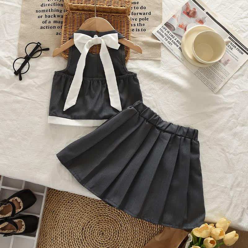 Graues Schul- Set für Kleinkind : Ärmelloses Spitze und Rock, 2-teilig - image 1
