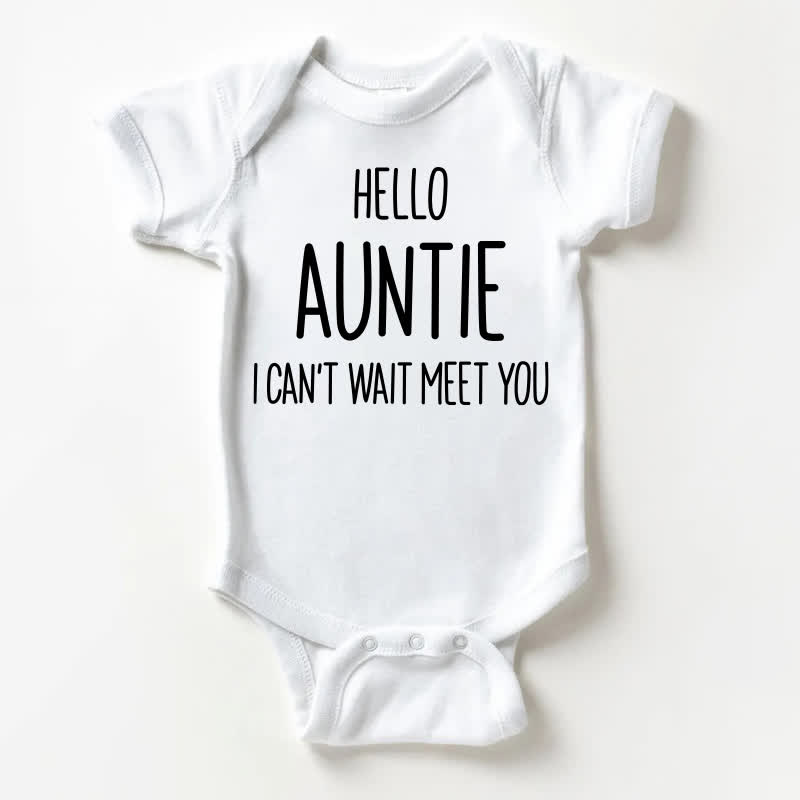 HELLO AUNTIE I CAN'T WAIT TO MEET YOU! Baby Slogan , weißer Bodysuit - Weiß - 18-24M - image 1