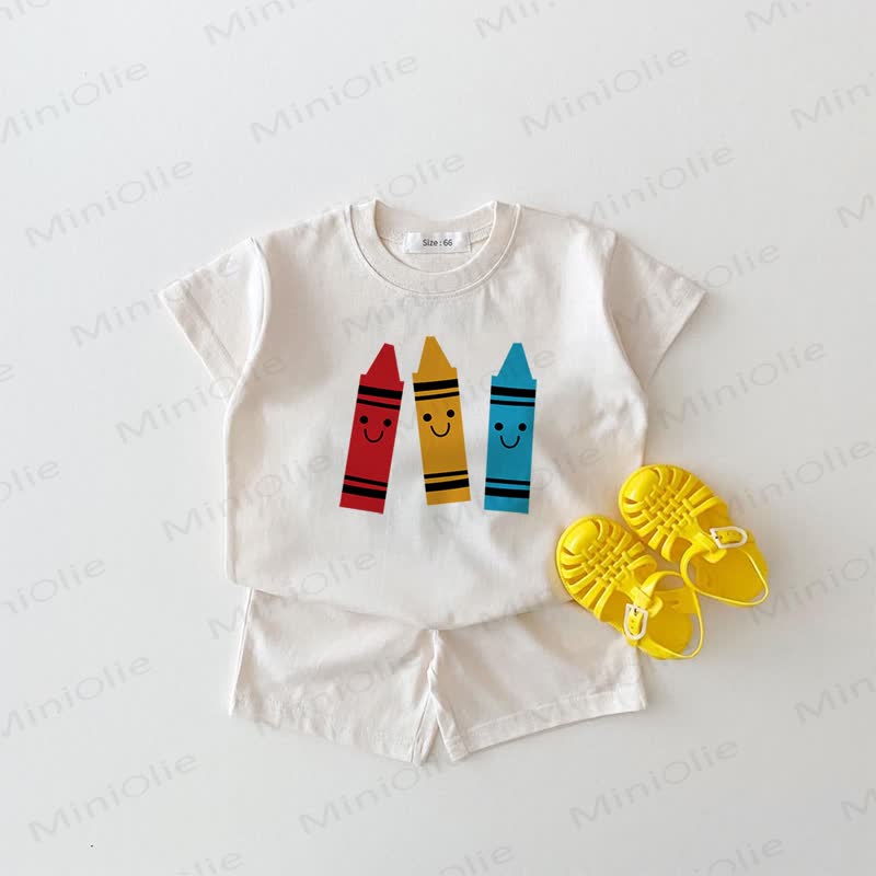 Baby Set aus weißem T-Stück und Shorts mit Buntstiftmuster, 2-teilig - Weiß - 18-24M - image 1