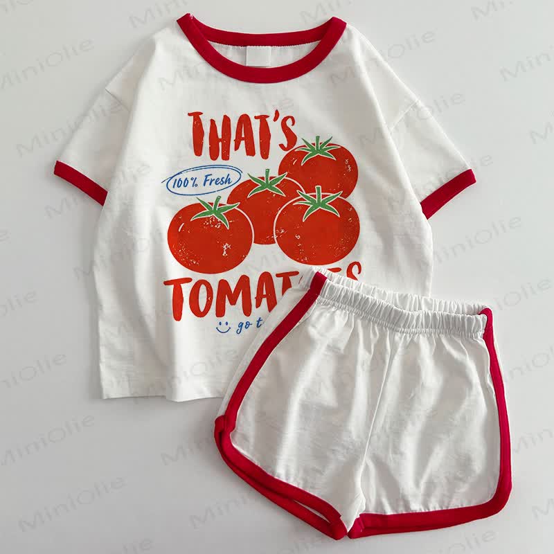 THAT'S TOMATOES 100% FRESH Baby Weiß & Rot T-Shirt und Shorts 2-teiliges Set - Weiß & Rot - 3-5J - image 1