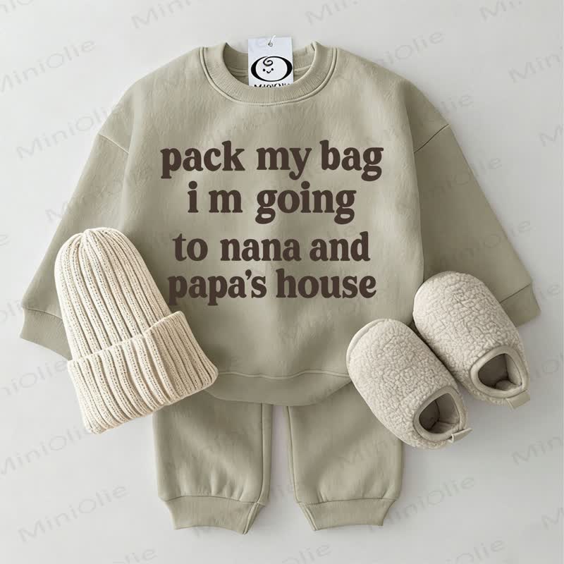 Pack MY Tasche, ich gehe zu Oma und Opa! Baby Grau Grün Sweatshirt, 2-teiliges Set - Grau Grün - 2-3J - image 1