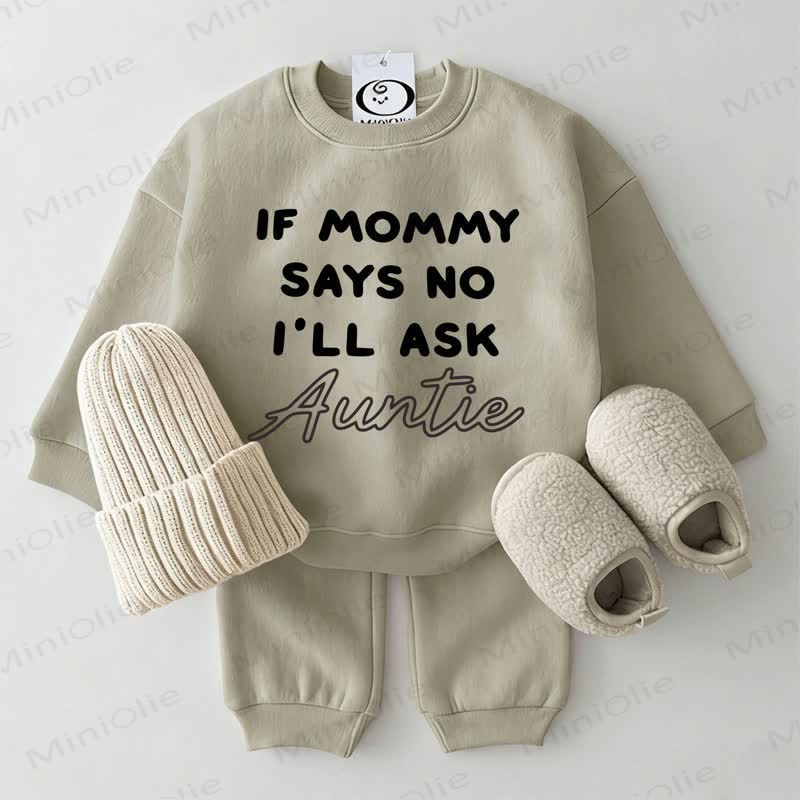 IF MOMMY SAYS NO I'LL ASK AUNTIE. Baby Grau Grün Sweatshirt 2-teiliges Set - Grau Grün - 2-3J - image 1