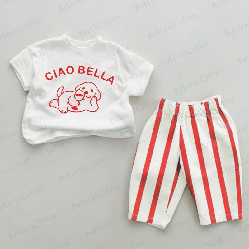 CIAO BELLA Baby Weiß-Rot Vertikal Streifen 2-teiliges Set - Weiß & Rot - 4-5J - image 1