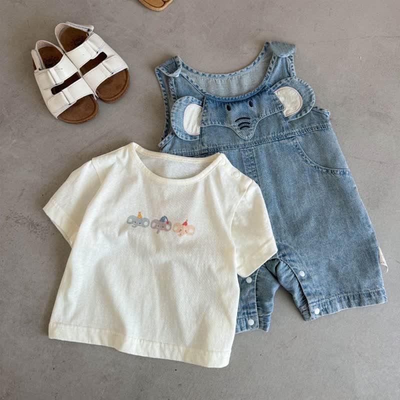 Set aus weißem Elefanten T-Stück und Denim Overalls für Baby und Kleinkind - image 1