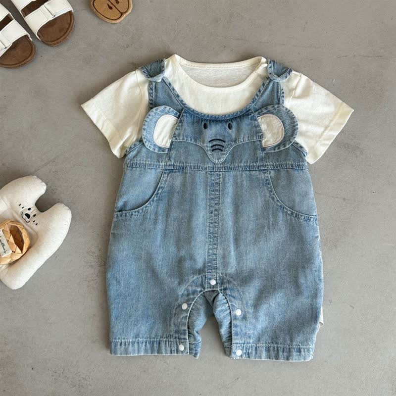 Set aus weißem Elefanten T-Stück und Denim Overalls für Baby und Kleinkind - Set - 2-3J - image 2