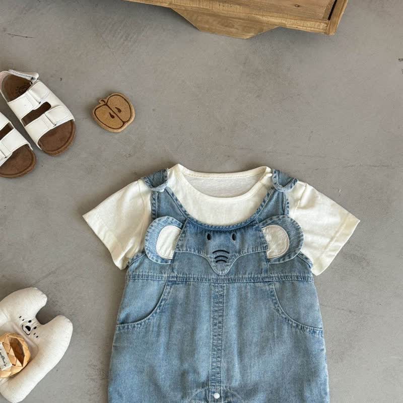 Set aus weißem Elefanten T-Stück und Denim Overalls für Baby und Kleinkind - image 5