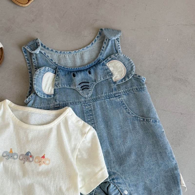 Set aus weißem Elefanten T-Stück und Denim Overalls für Baby und Kleinkind - image 7