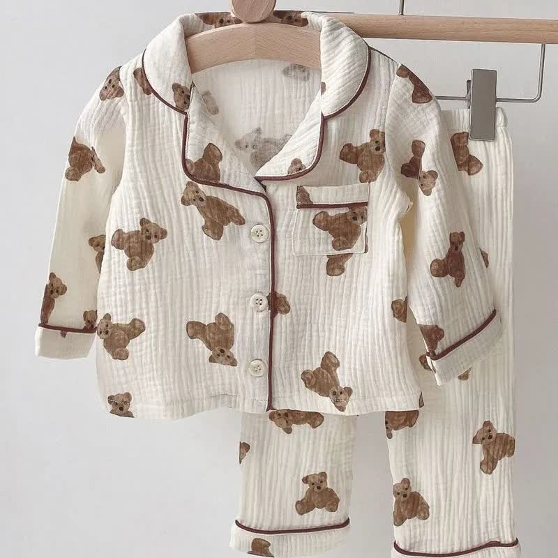 Schlafanzug Set für Tier / Einfarbig Spitze und Hose - Beige Bär - 10-11J - image 1