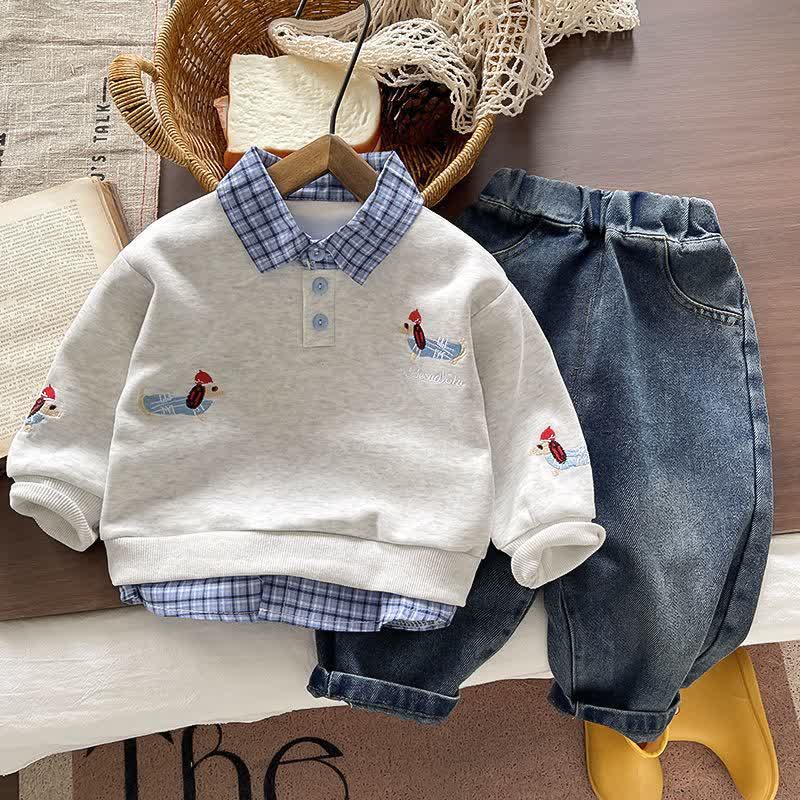 Kleinkind Baby -Dackel- Sweatshirt mit Lagenlook und Denim - Set (2-teilig) - Graues Set - 4-5J - image 1