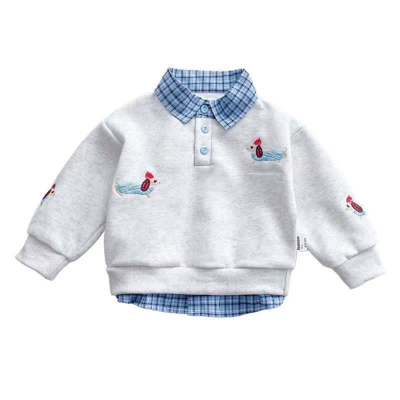 Kleinkind Baby -Dackel- Sweatshirt mit Lagenlook und Denim - Set (2-teilig) - Graues Sweatshirt - 4-5J - image 3