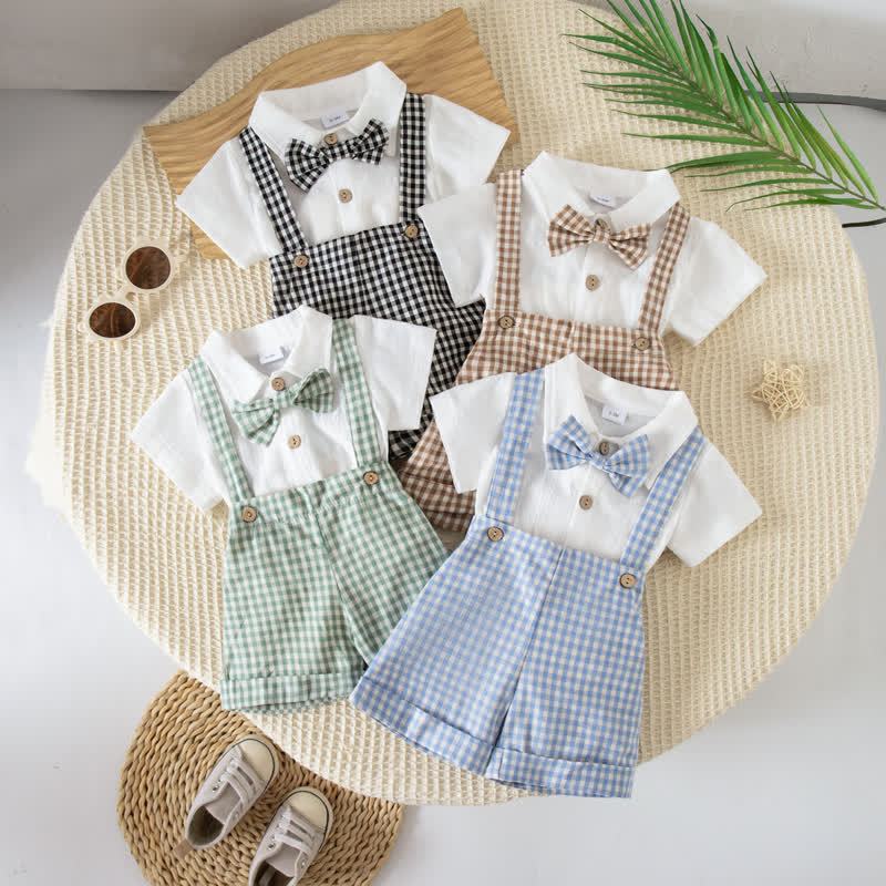 Baby Bodysuit und Overalls mit Gingham Schleife -Muster, 2-teiliges Set - image 1