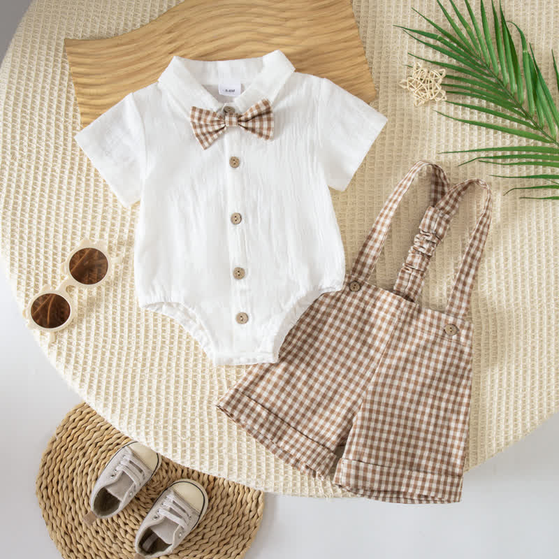 Baby Bodysuit und Overalls mit Gingham Schleife -Muster, 2-teiliges Set - Beige - 12-18M - image 2