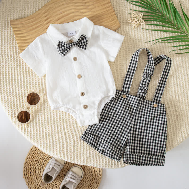 Baby Bodysuit und Overalls mit Gingham Schleife -Muster, 2-teiliges Set - Schwarz - 12-18M - image 5