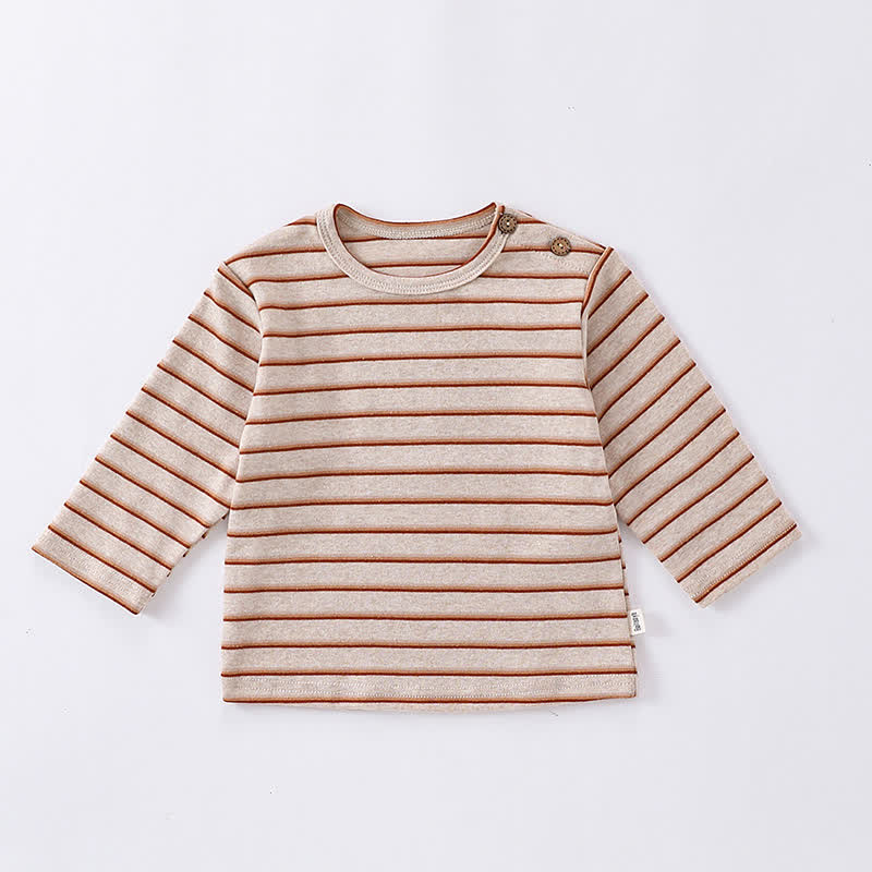 Baby Kleinkind Langarm-T-Shirt mit weichen Schultern und Knöpfen - Beige Streifen - 2-3J - image 3