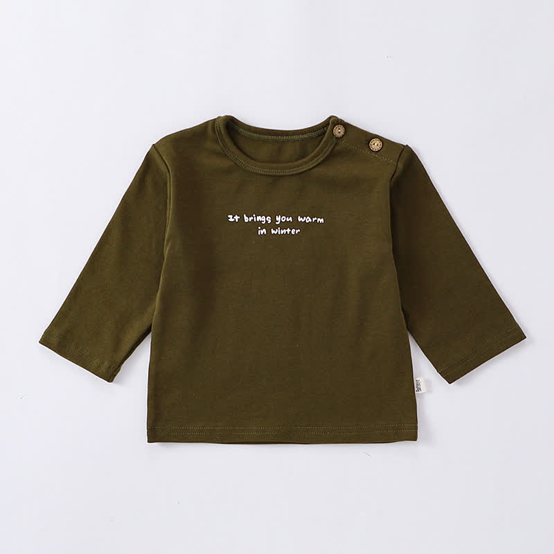Baby Kleinkind Langarm-T-Shirt mit weichen Schultern und Knöpfen - Grüner Slogan - 2-3J - image 4