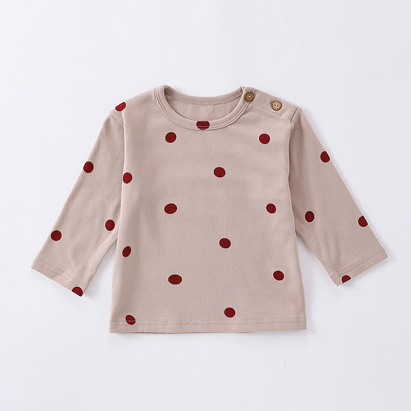 Baby Kleinkind Langarm-T-Shirt mit weichen Schultern und Knöpfen - Beige Punkt - 2-3J - image 5