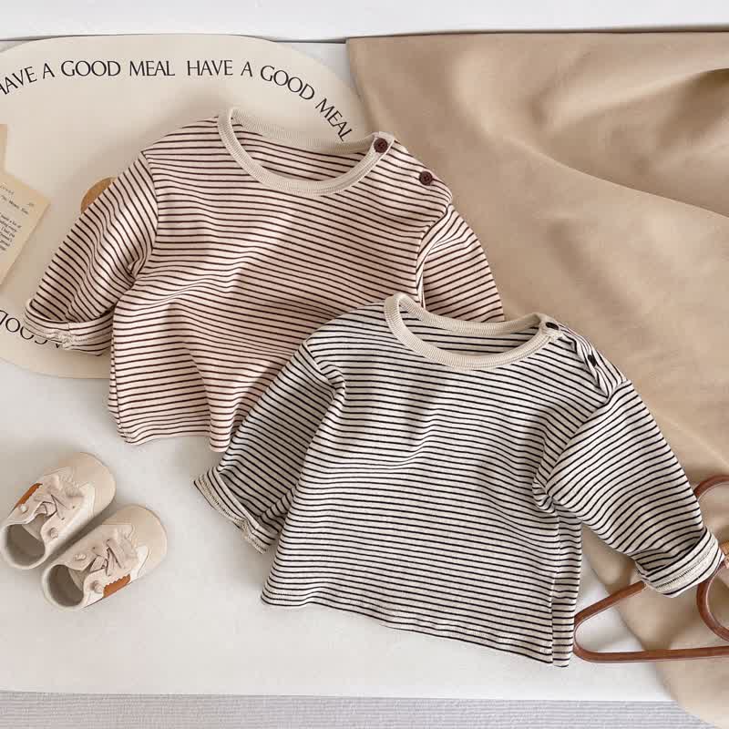 Baby Kleinkind T-Shirt mit Streifen, Schulterknöpfen und langen T-Stück - image 1