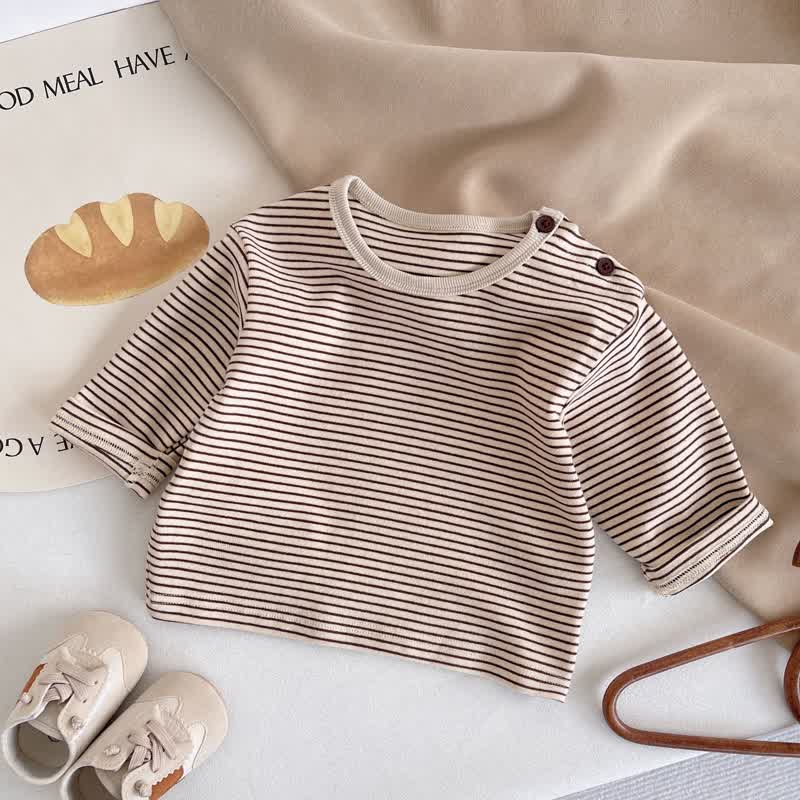 Baby Kleinkind T-Shirt mit Streifen, Schulterknöpfen und langen T-Stück - Braun - 2-3J - image 2