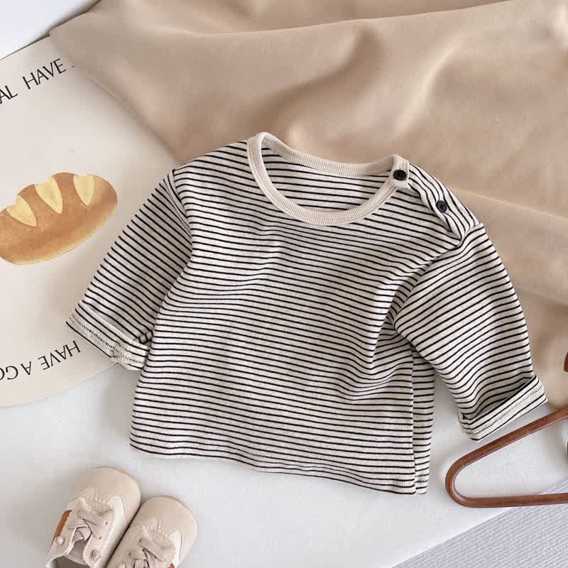 Baby Kleinkind T-Shirt mit Streifen, Schulterknöpfen und langen T-Stück - Schwarz - 2-3J - image 3