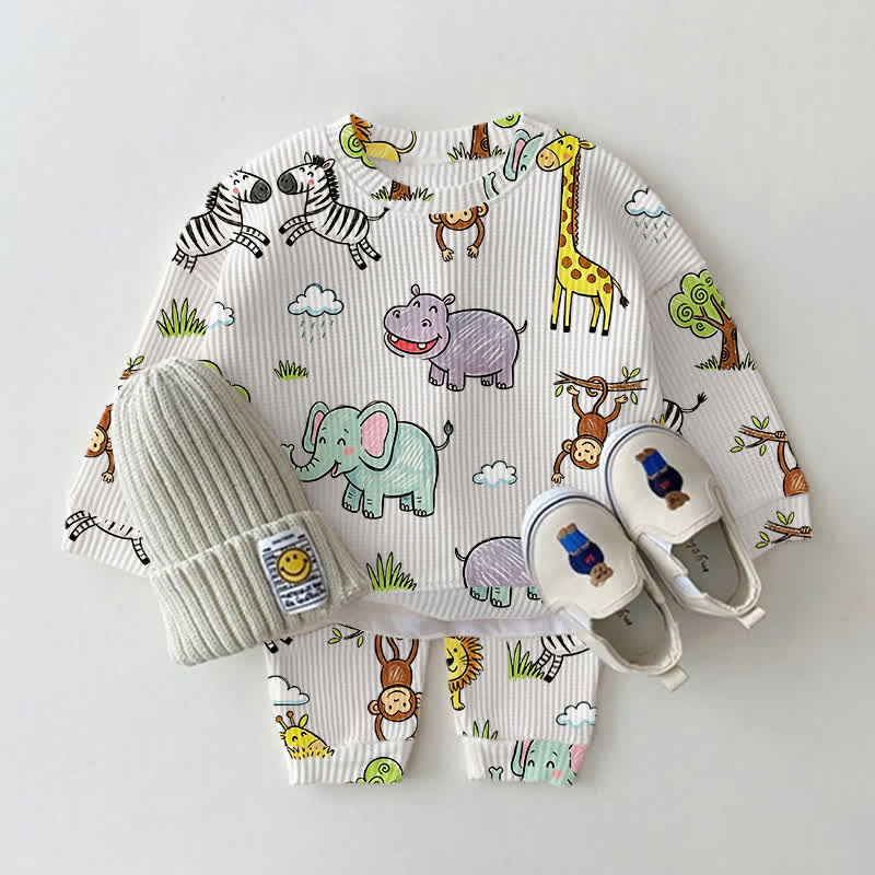 Baby White Waffel - Set mit Tiermotiven, 2-teilig - Weiß - 2-3J - image 1