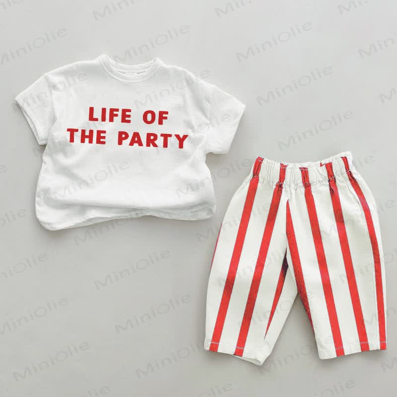 LIFE OF THE PARTY Baby , vertikal Streifen 2-teiliges Set - Weiß & Rot - 2-3J - image 1