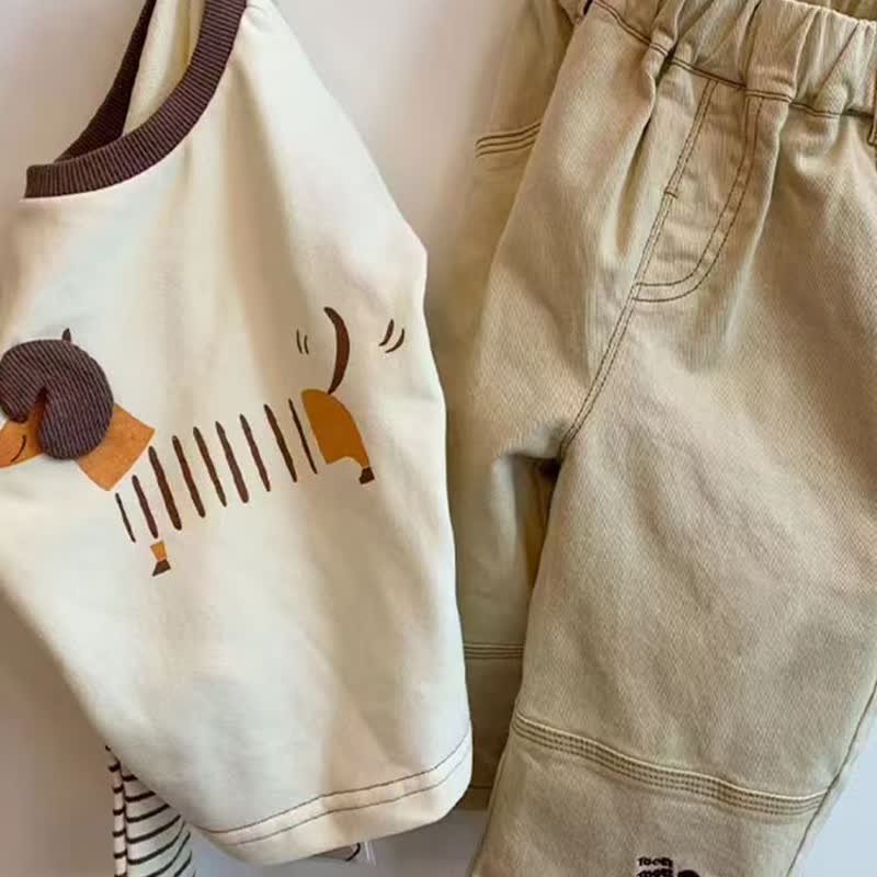 Toddelr Baby Beige Dackel Applikation Spitze und Hose Set - image 4