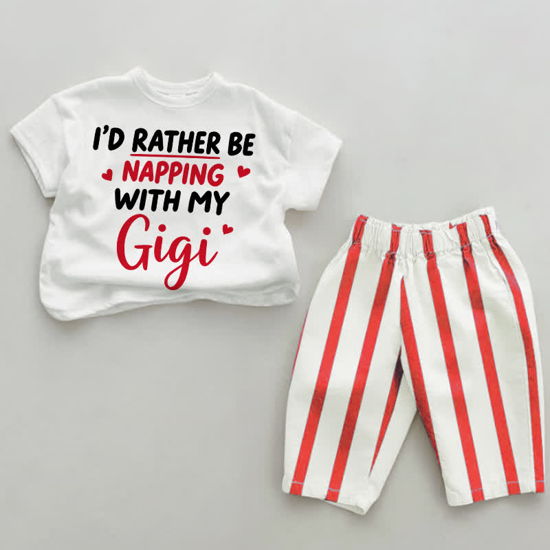 I'D RATHER BE NAPPING WITH MY GIGI Baby Weiß-Rot Streifen 2-teiligen Set ein Nickerchen machen. - Weiß & Rot - 4-5J - image 1