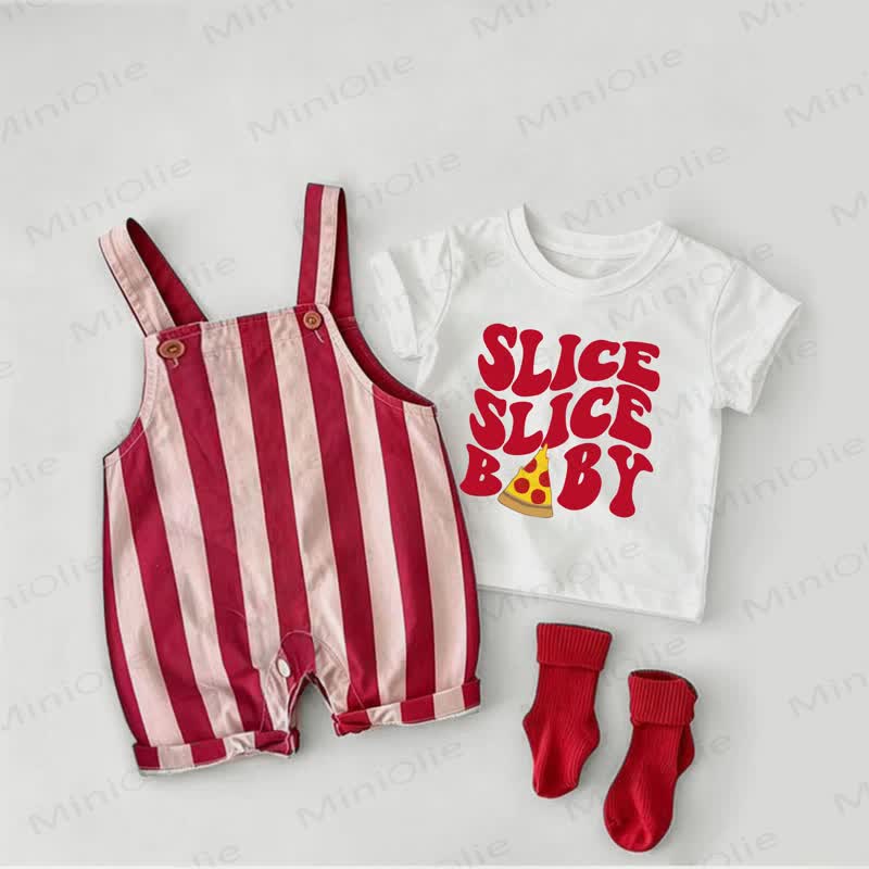 SLICE SLICE BABY Baby Overalls mit roten Streifen und weißem T-Stück , 2-teiliges Set - Weiß & Rot - 2-3J - image 1