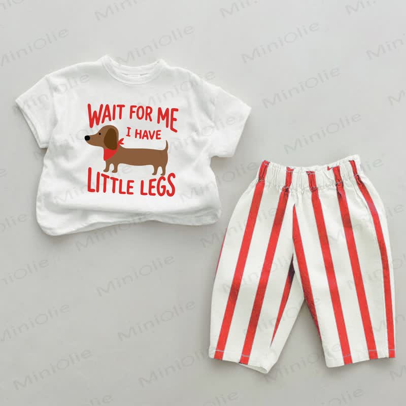 WAIT FOR ME I HAVE LITTLE LEGS Baby Rot Vertikal Streifen 2-teiliges Set - Weiß & Rot - 4-5J - image 1