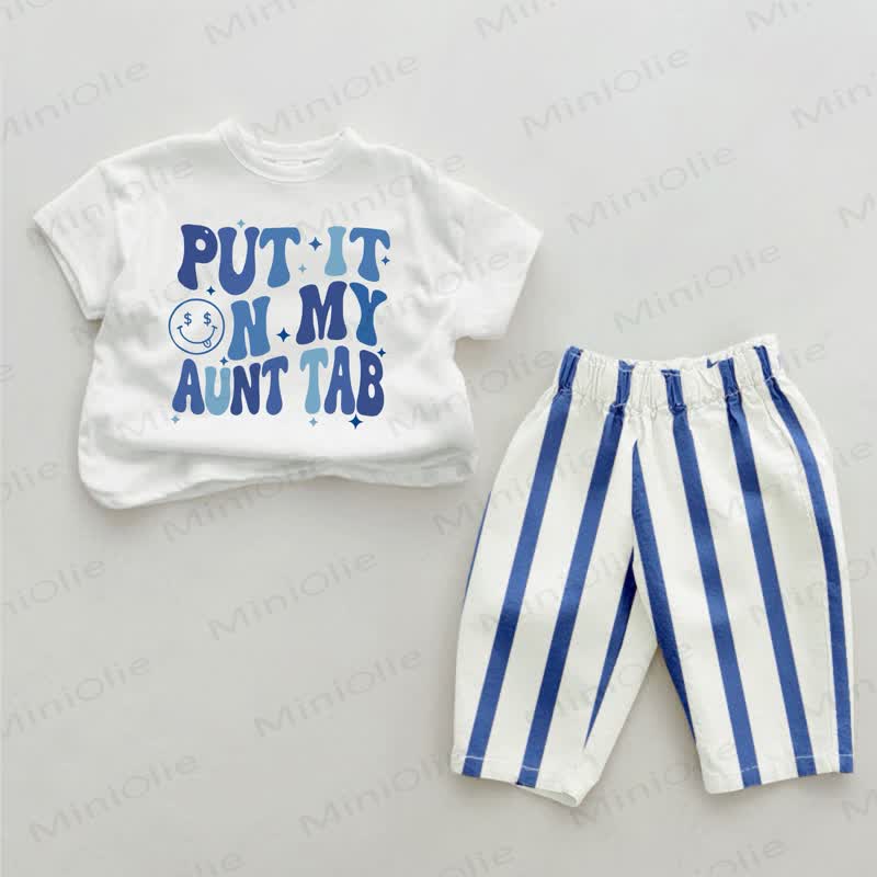 PUT IT ON MY AUNT TAB Baby , vertikal Streifen 2-teiliges Set - Weiß & Blau - 2-3J - image 1
