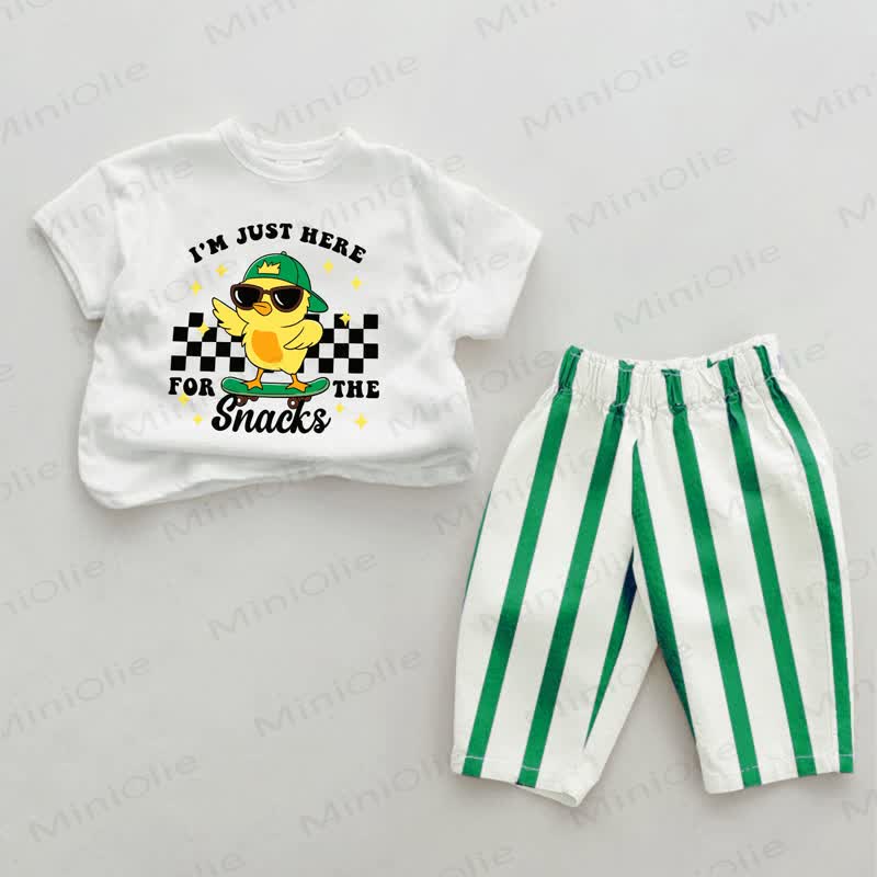 I'M JUST HERE FOR THE SNACKS: Baby Streifen 2-teiliges Set - Grün & Weiß - 2-3J - image 1