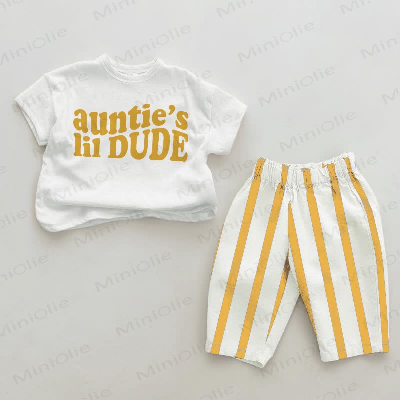 AUNTIE'S LIL DUDE Baby Weiß & Gelb Vertikal Streifen 2-teiliges Set - Weiß & Gelb - 2-3J - image 1