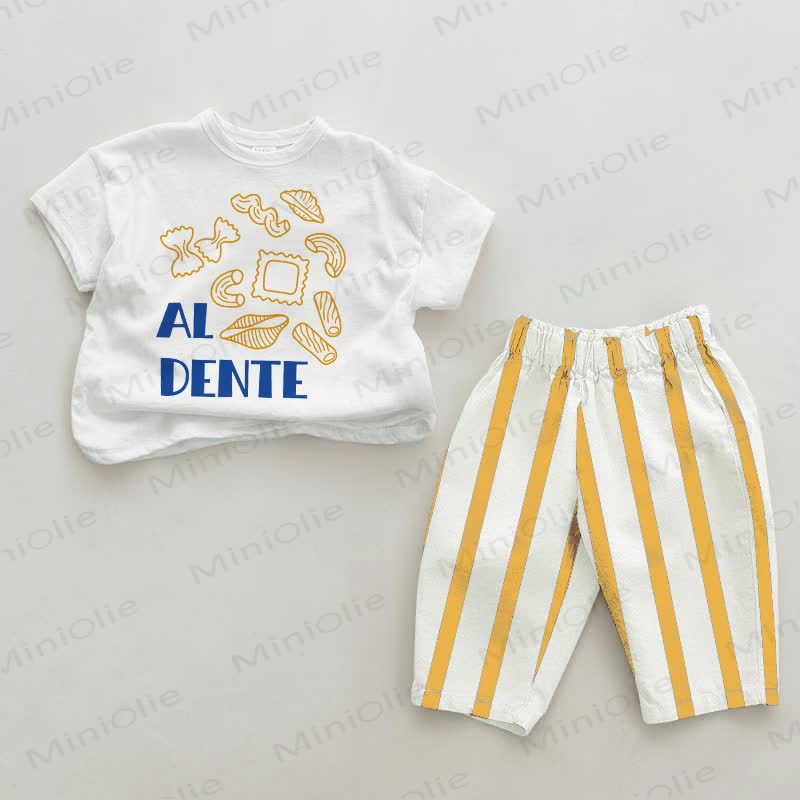 AL DENTE Baby Weiß & Gelb Vertikal Streifen 2-teiliges Set - Weiß & Gelb - 2-3J - image 1