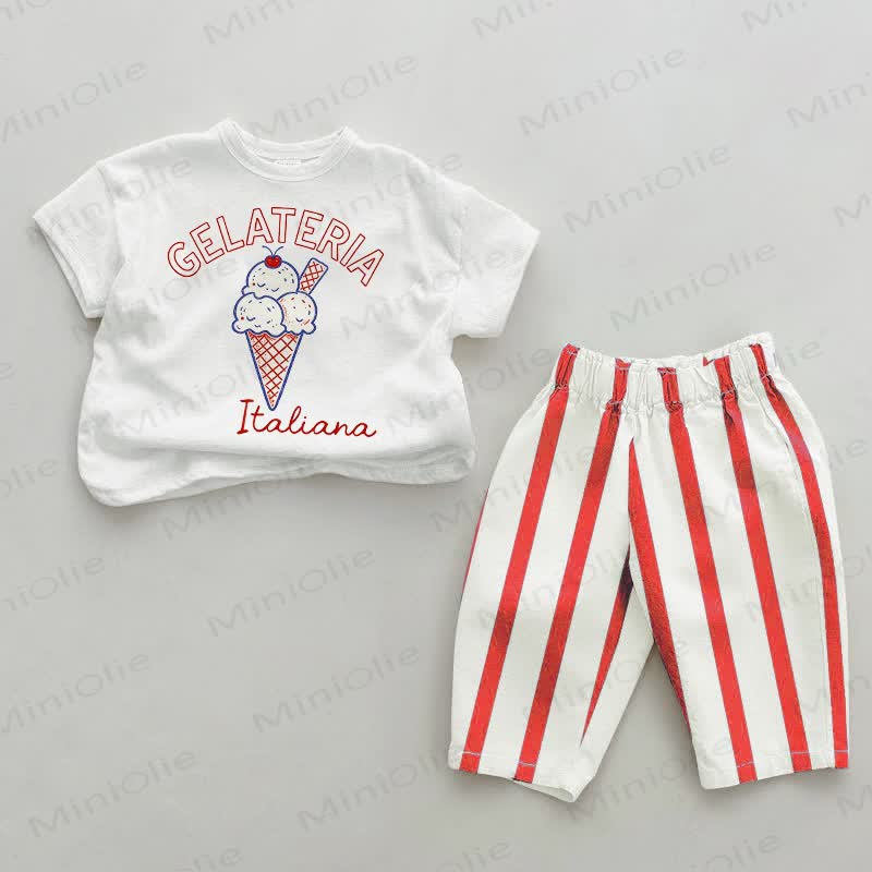 GELATERIA ITALIANA Baby Red Vertical Streifen 2-teiliges Set - Weiß & Rot - 4-5J - image 1