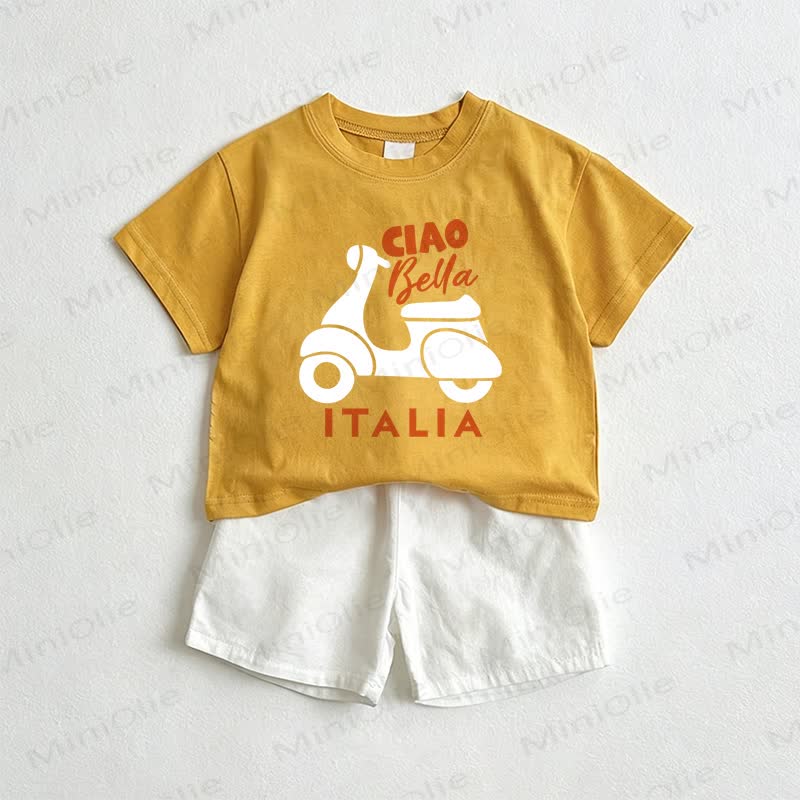 CIAO BELLA ITALIA Baby T-Stück und Shorts 2-teiliges Set - Gelb & Weiß - 3-5J - image 1